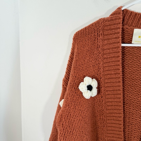 Anthropologie Maeve Susannah 3D Floral Chunky Knit Sweater Cardigan One Size - Picture 10 of 14